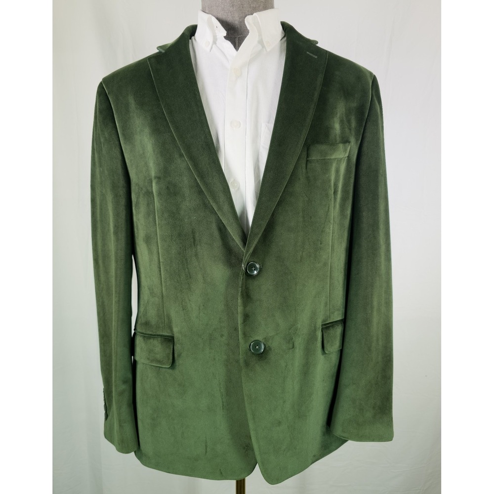 Bar III Men Velvet Blazer Jacket 46R Green Two-Button Fit Mens Sport Coat Luxury